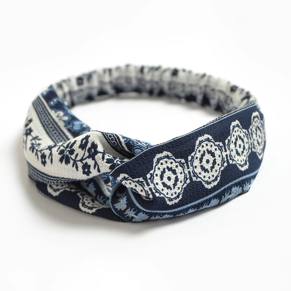 ใหม่ผู้หญิงแฟชั่นผู้หญิง Bohemian ผมพิมพ์ Headbands Vintage Cross ผ้าพันคอ Bandanas HairBands อุปกรณ์เสริมผม