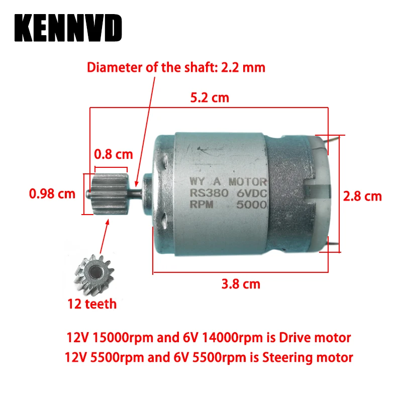 12T 6V 12V RS390 Four-Wheel Drive Children's Electric Car Motor, RS380 Ride On Electric Motorcycle Motor, Steering to Engine