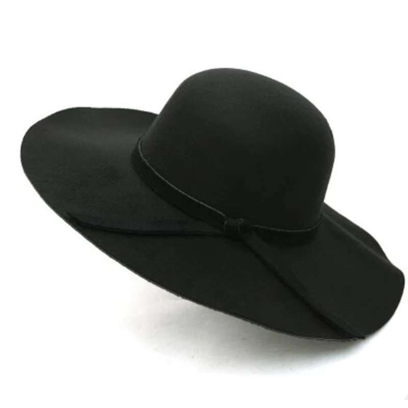 Felt Bowler Hawkins Felt Cap Wide Brim Ladies Trilby Feminino Hat Women Men Jazz Church Godfather Sombrero Caps Wool Fedora Hats