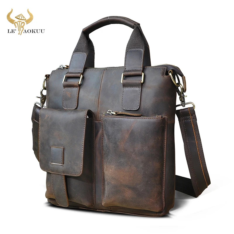 Crazy Horse-maletín de negocios Vintage de cuero para hombre, maletín de 12 "para ordenador portátil, bolso de hombro tipo mensajero, B259