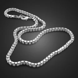 Classic Really 100% 925 Sterling Silver Box Chain Necklace Fashion Men & Women 3mm 18-26 inch Choker Hip-hop Punk  Jewelry