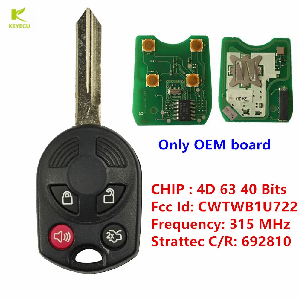 

KEYECU 4Button Remote Key with OEM Electronic 315MHz 4D63 40BIT for Ford Escape Fusion Focus Edge Mustang OUCD6000022/CWTWB1U722