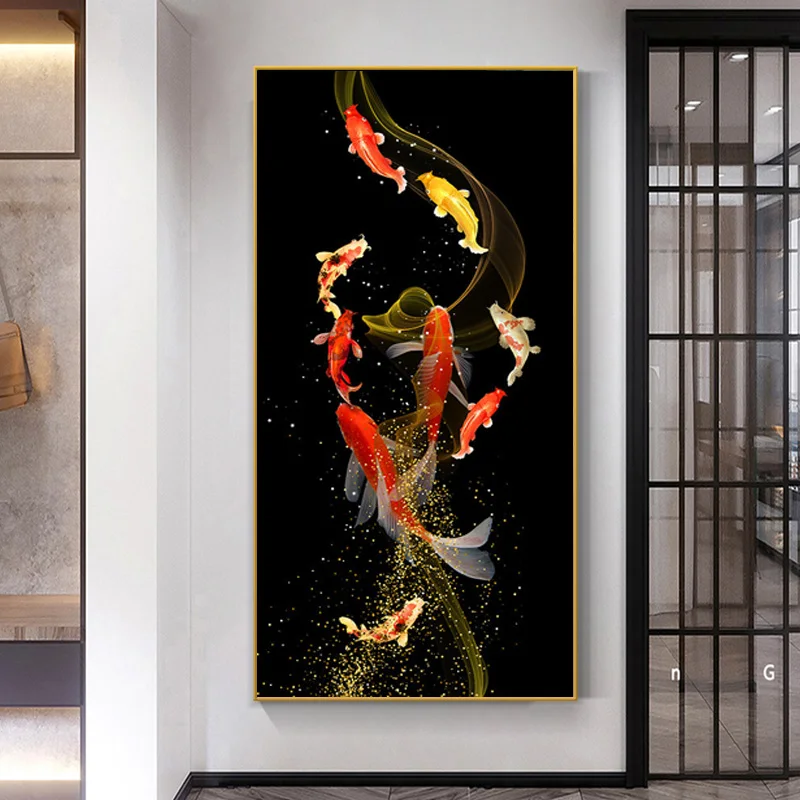 Golden Koi Fish Feng Shui Carp Pictures Canvas Painting,Wall Art For Living Room Modern Gallery Interior Home Decor NO FRAME