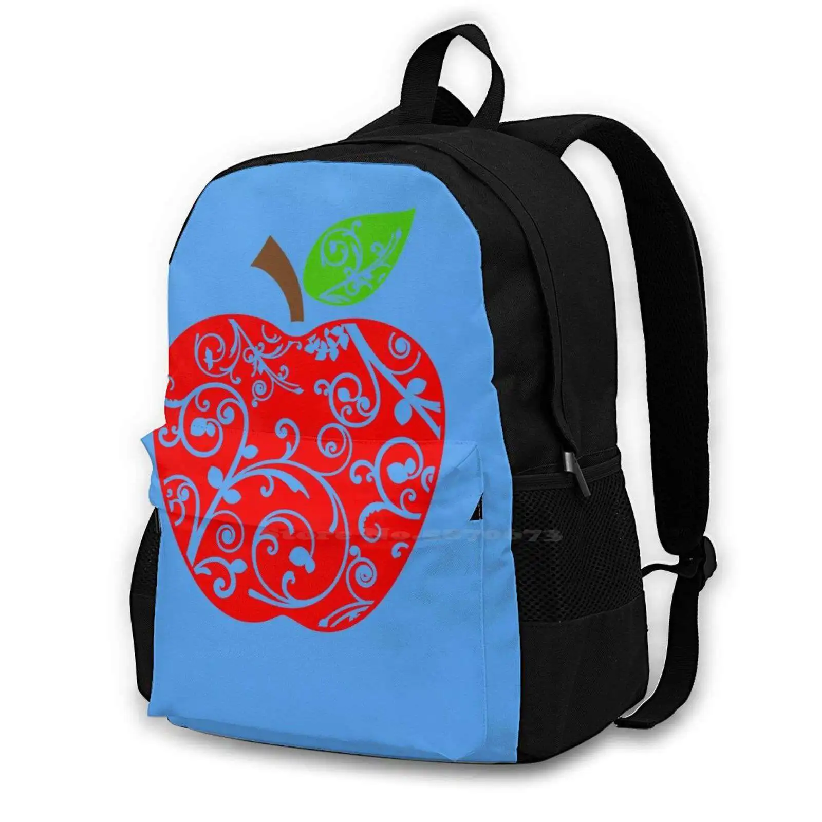 

Apple Swirly Backpack For Student School Laptop Travel Bag Swirly Green Abstract Nature Black Cool Doodle Elegant Flowers