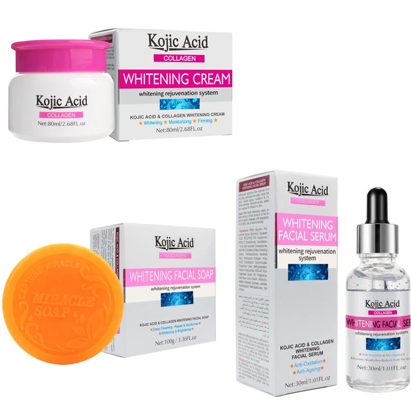 

Kojic Acid Firming Face Cream+Facial Soap+Face Serum Lifting Neck Anti-Aging Remove Wrinkles Moisturizer Whitening Skin Care Set