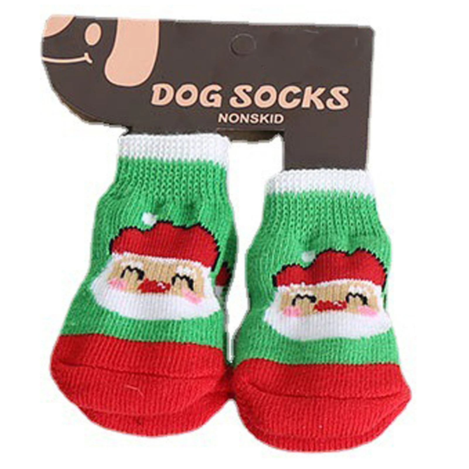 Dog Cat Socks 4 PCS Non-Slip Christmas Shoes Festival Themed Woven Paw Protector Knitting Pet Supplies for Floor Indoor WWO66