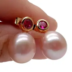 KKGEM natural 10x13mm Cultured Purple Freshwater Pearl Fuchsia Rhinestone Pave Stud Earrings wedding for women