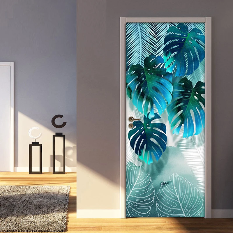 

Абстрактная наклейка на дверь с рисунком листьев, креативная самоклеящаяся 3D-обои для кухни, гостиной, спальни, декор для стен, папель де параме
