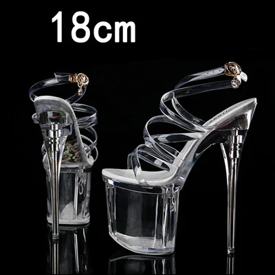 Women Shoes Sandals 2020 Platform Transparent Straps Model T Stage Show Thin High-heele 15/18cm Female Waterproof Bride shoe