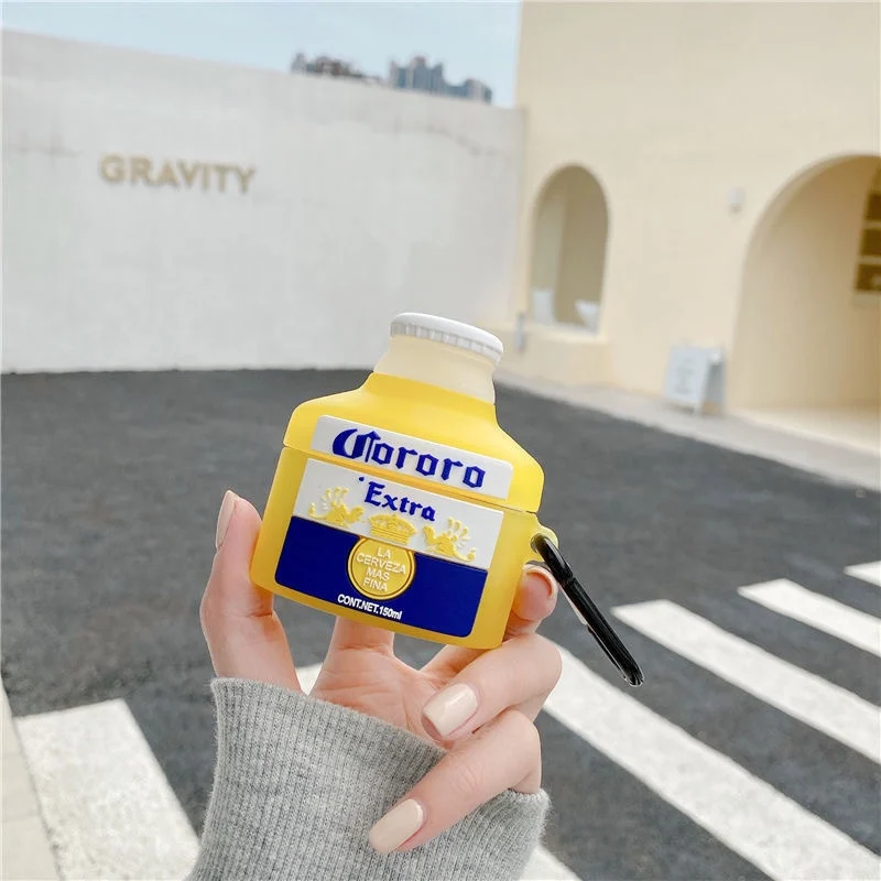 3D Creative Bierfles Draadloze Bluetooth Oortelefoon Case Voor Airpods 1/2 Opladen Doos Siliconen Soft Case Voor Airpods Pro 3