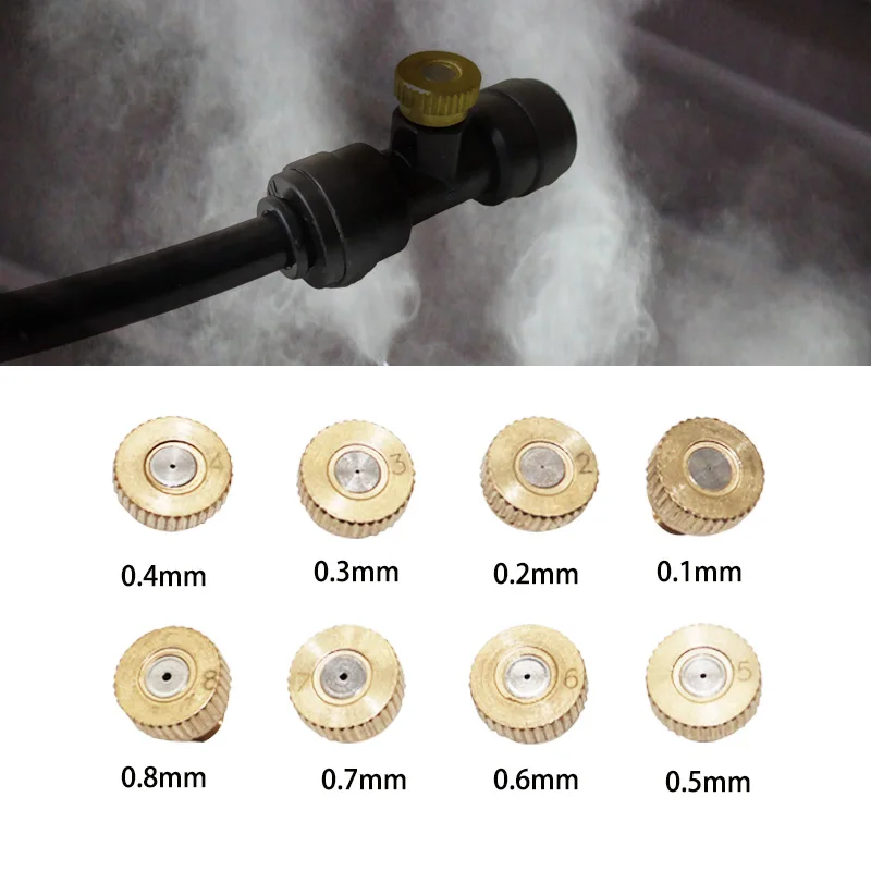 

50 pcs brass Mist Nozzles 10/24UNC Thread Misting Fogging Spray Water Sprinkler Head 0.1-0.8mm mister for cooling humidification