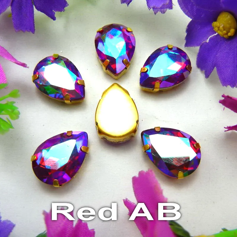 AB Colors 7 Größen Goldene Krallenfassungen Tropfenförmige Glas-Kristall-Applikationen zum Aufnähen, Strass-Perlen, Kleidungsapplikationen, DIY-Verzierung – Detail 5