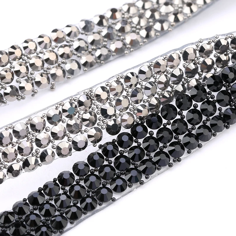 9mm 3 Rows Rhinestone 1 Yard Crystal Glass Hot Fix Sewing Trim Tape Applicator Ribbon With Rhinestones Appliques For Clothing image 4