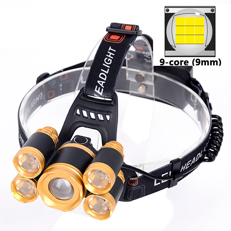 Super bright XHP100 5 LEDHeadlight 100000LM Zoomable Headlamp Aluminum Waterproof Head Torch Lamp Flashlight Camping Headlamp