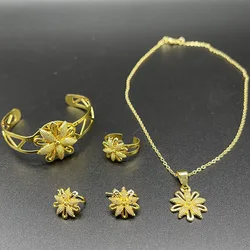 Dubai Baby Jewelry Sets African Bangles France Kids Girls Ethiopian Gold Color Rings Earrings Rings Arab Children Birthday Gift