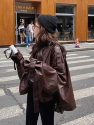 Chaqueta corta de cuero Castaño para mujer, abrigo de locomotoras de autocultivo, personalizado, Primavera, Otoño e Invierno