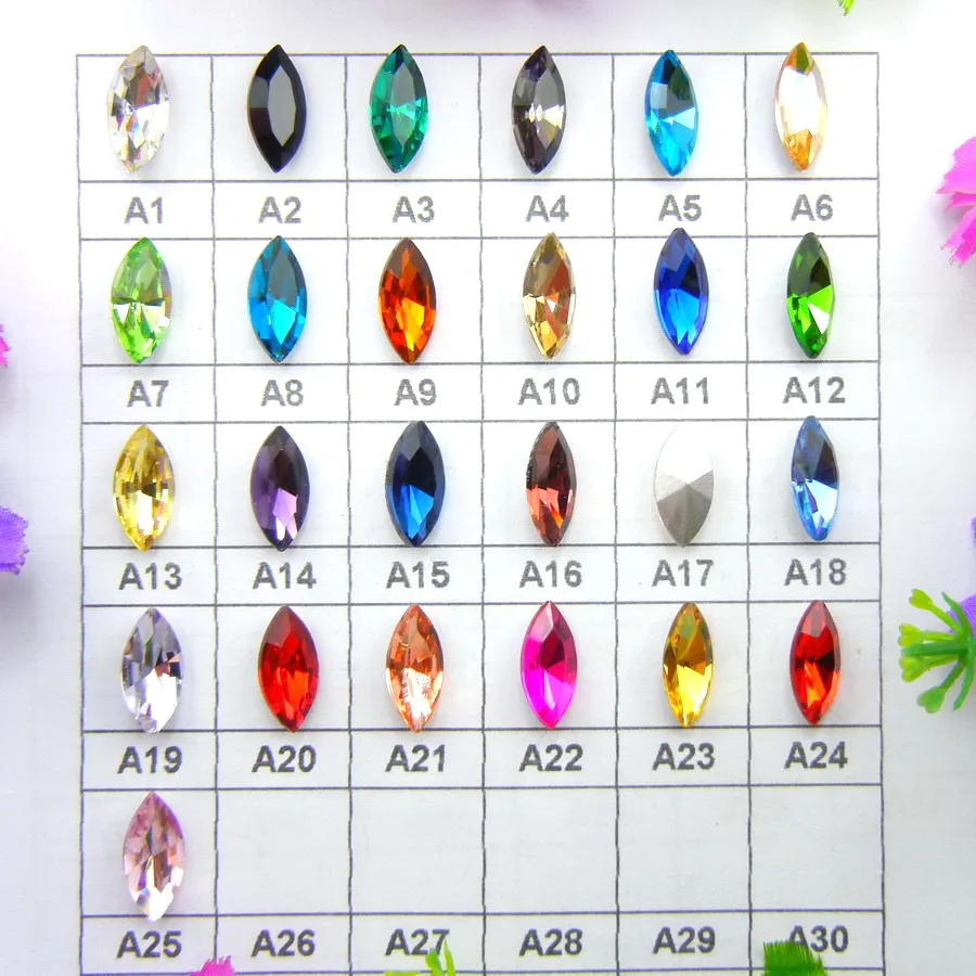 Glaskristalle in 8 Größen und Farben, Navette-, Pferdeaugen- und Marquise-Form, zum Aufkleben, für Handarbeiten, Nagelkunst, Handyhüllen, DIY – Detail 1