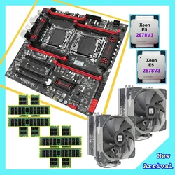 Huananzhi X99-T8Dデュアルcpuマザーボードコンボ2メートル。2 ssdスロット2 xeonプロセッサE5 2678 V3 cpuクーラー8*16グラム1866 128グラムram reg ecc