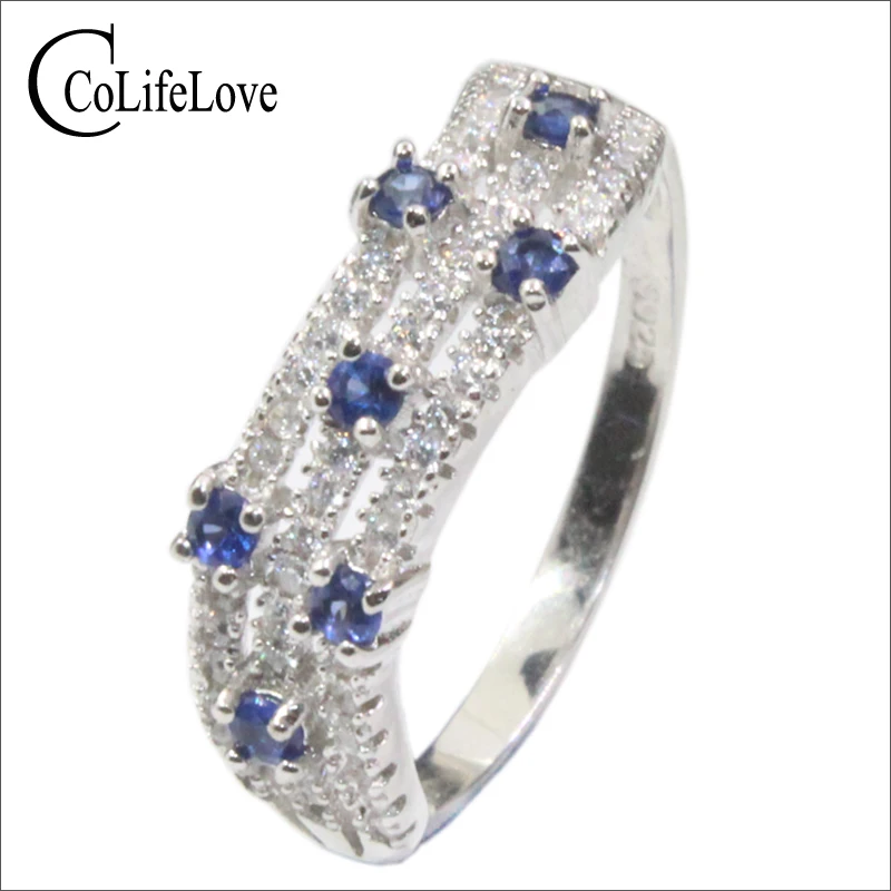 

CoLife Jewelry Silver Fashion Sapphire Ring 7 Pieces 2mm Natural Sri Lanka Sapphire Ring 925 Sapphire Jewelry