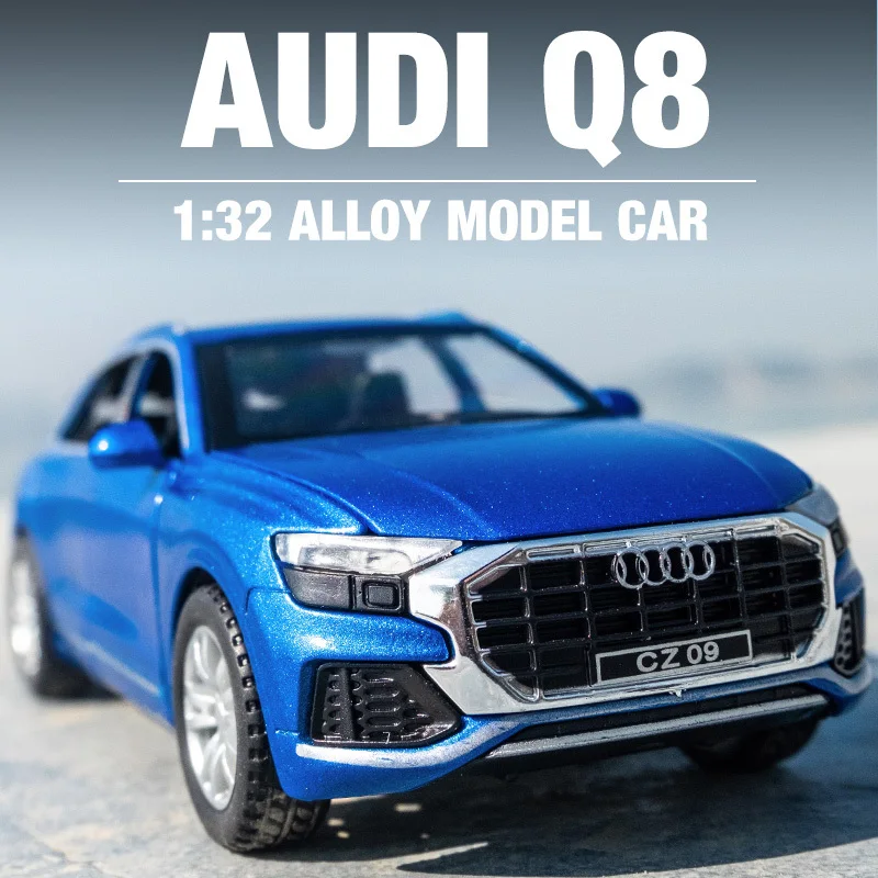 Alta Simulação Audi Q8 SUV Car Model para crianças, som e luz, puxar para trás, brinquedo de liga, presentes para crianças, 1:32