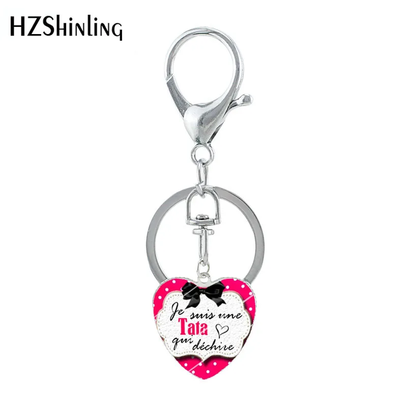 2019 New Trendy Je un suis Pepe qui Dechire Heart Key Chains Fashion Jewelry I love papa Glass Dome Pendant Super TATA Keyring