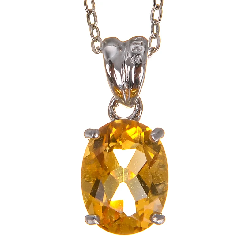 LeeChee 100%Natural citrine pendant real 925 Solid Sterling Silver jewelry 7*9mm yellow gemstone necklace for women gift 1.7CT
