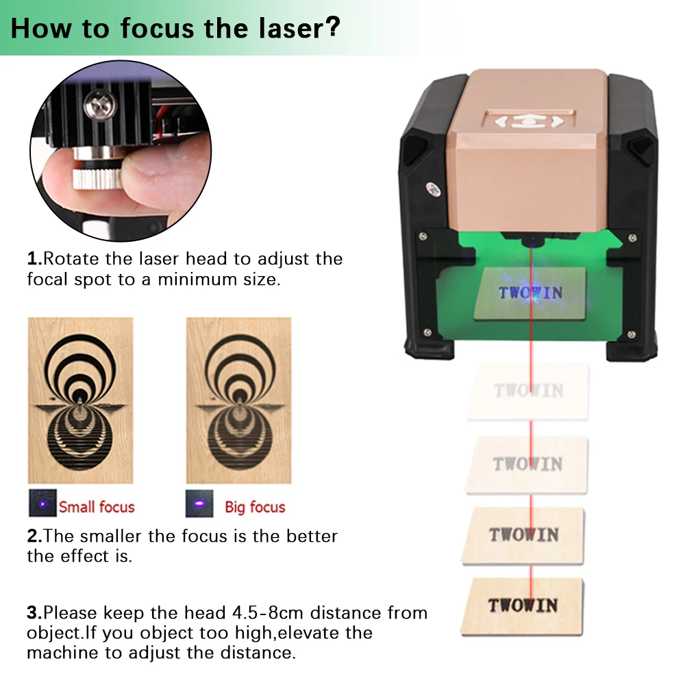 Graveur Laser CNC 3W 3000mW, Machine de bricolage pour impression de logos et marques, zone de travail 80x80mm