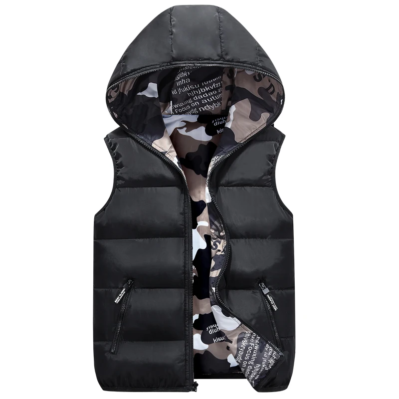 Men Woman child Vests Hooded Two Side Camouflage Warm Male Waistcoat Winter Jacket Outerwear Sleeveless Female Coat