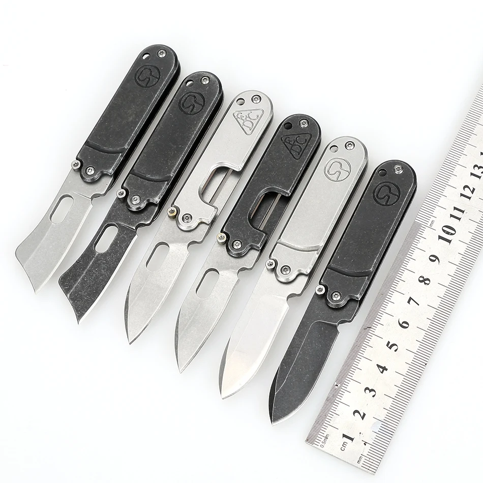 Dobeli Mini Outdoor Folding Pocket Knife Stainless Steel Stonewashed Key Chain Pendant Pea Ultility Knife