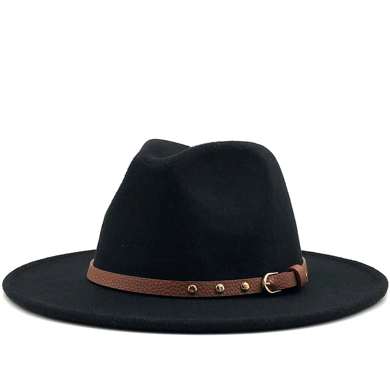 NEW Black/white Girl Wide Brim Simple Church Derby Top Hat Panama Solid Felt Fedoras Hat for Men Women wool Jazz Cap