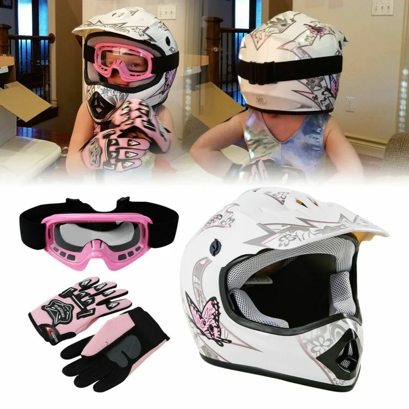 

DOT Youth Kids Helmet Pink Butterfly Red Spider Net Dirt Bike ATV MX Helmets full face w/Goggles+gloves Cycling casco moto kask