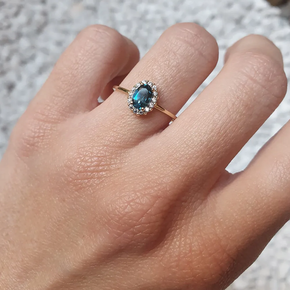 ANDYWEN 100% 925 Sterling Silver Gold Anillo Roseton Aguamarina Blue Champagne Zircon Women Luxury Fine Jewelry Crystal Jewels