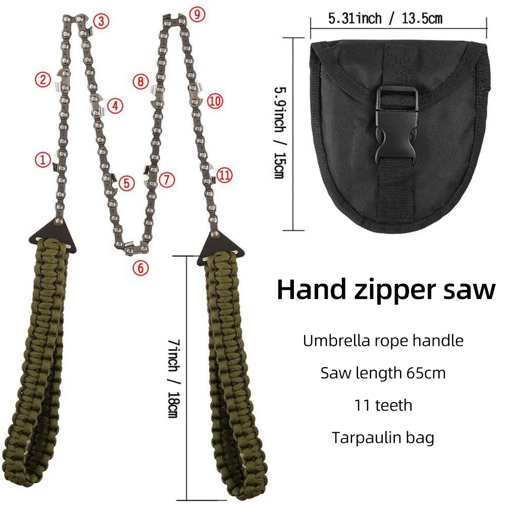 Allsome 11 Tanden Weven Handle105cm Draagbare Survival Hand Rits Saw Tuin Zag Draad Saw Emergency Saw Met Zak Camping Tool
