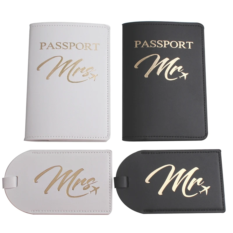 4PCS/Set MR MRS Passport Cover Luggage Tag Couple wedding Passport Case Letter Passport Holder Wallet Label Travel Accessories