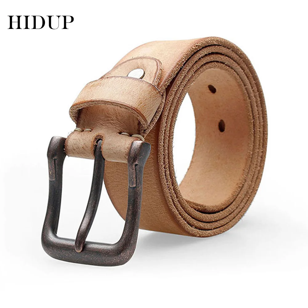 HIDUP Top Quality 100% Solid Cowskin Belt Men's Pure Cow Cowhide Leather Retro Styles Pin Buckle All-match Belts for Men NWJ288