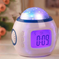 Unique Alarm Clock Children Baby Room Music Starry Sky Projection Night Light Projector Color Change Bedside Lamp Clock Calendar