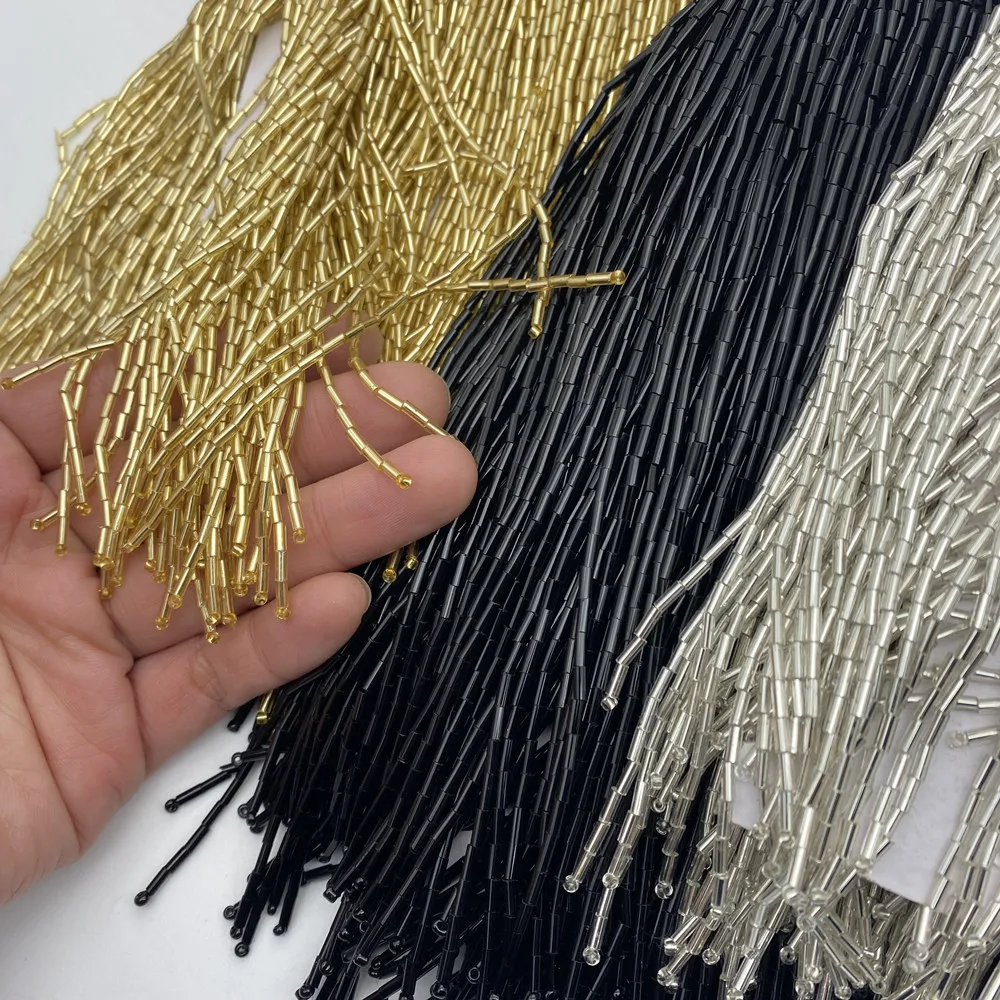 5Yards gold silver black 15cm  Glass BLACK AB/BUGLE Seed Beaded Fringe Lamp Costume Trim Crafts