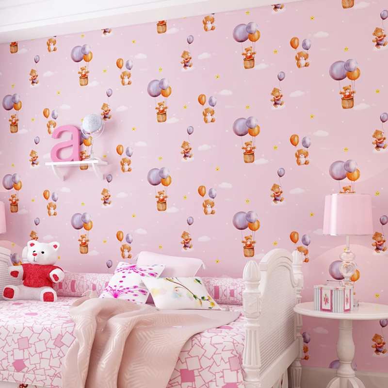 Nordic Cartoon Bear Wallpaper for Children Bedroom PVC Waterproof Balloon Wallpaper Roll for Kids Boy Girls Walls Papel Pintado