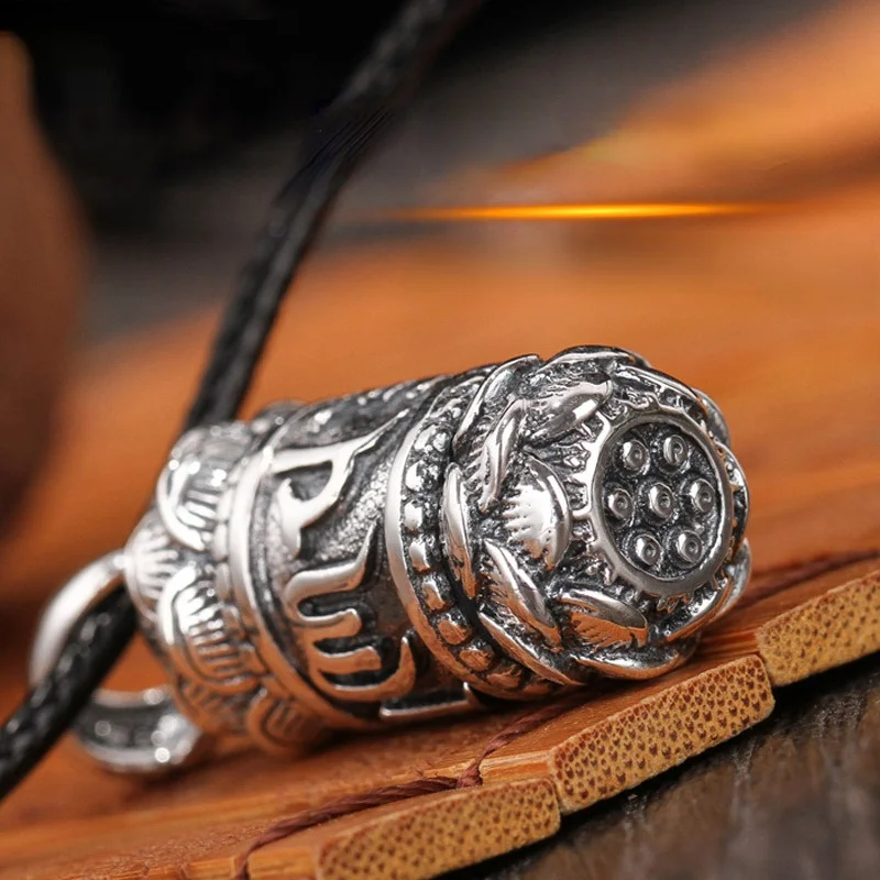 Vintage Buddhism Six Word Truth Amulet Pendant Necklace for Men Women Good Lucky Jewelry Shurangama Mantra Lotus Necklace Gifts