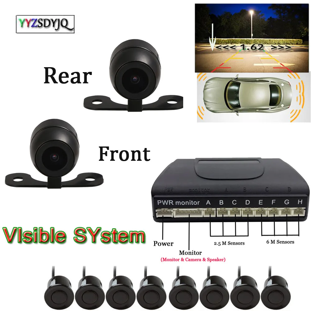 

YYZSDYJQ Auto Parking Sensor 8 Redars BIBI Alarm Sound Parktronic Car Rear view Camera Front camera Video car parking system