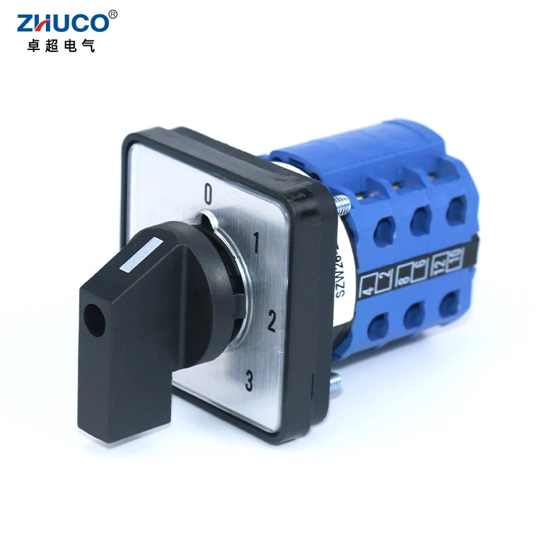 ZHUCO SZW26/LW26-20 Ui 660V 0-1-2-3 3 Phase Changeover Switch 4 Position Selector Switch 64X64 48X48 mm Panel Mount Cam Switch