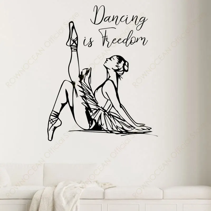 Ballerina Dancing Is Freedom Ballet Vinyl Wall Decal Home Decor Interior Design Dance Studio Dancer Wall Sticker Wallpaper 4840