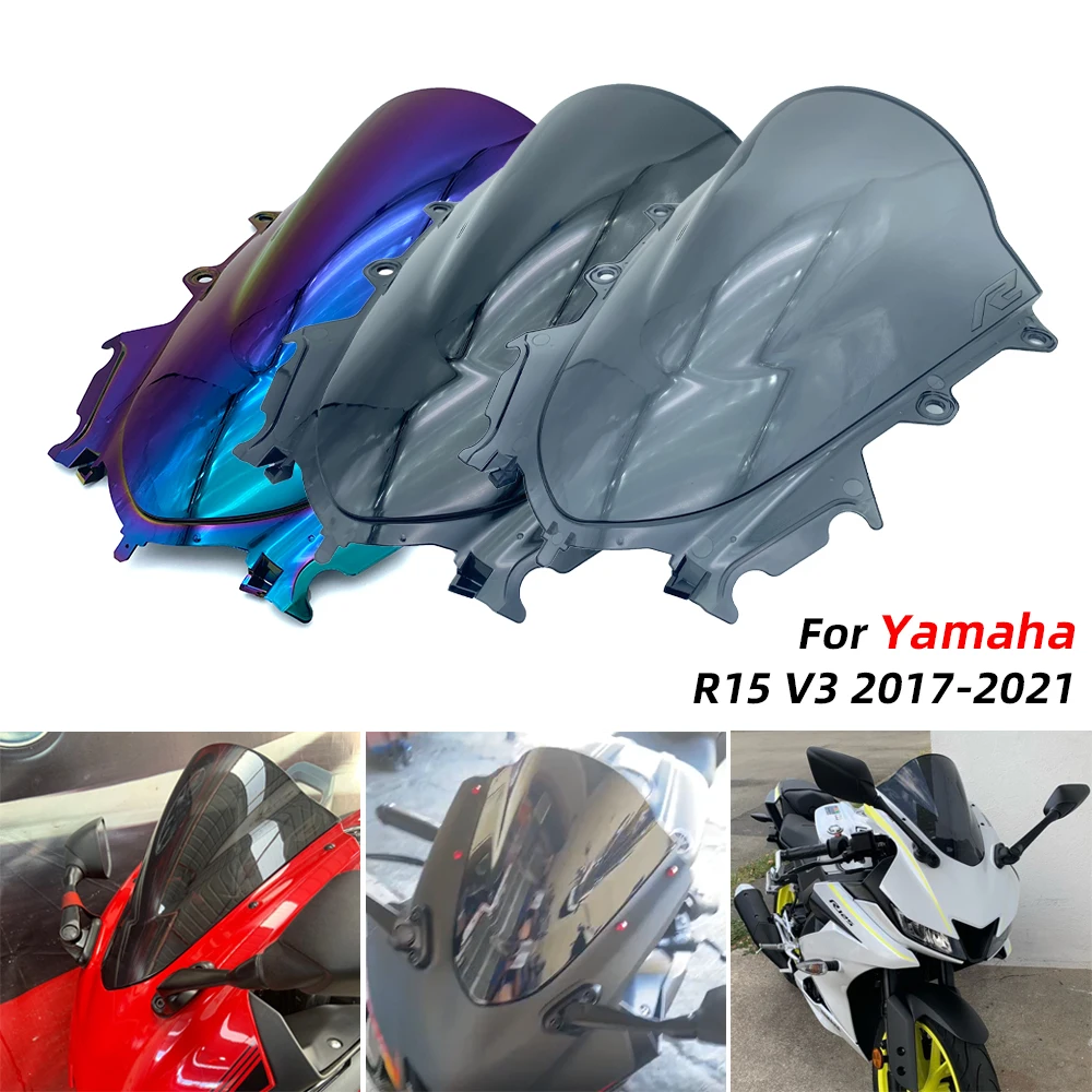 REALZION Motorcycle Windshield WindScreen Deflector Screen Shield Double Bubble For Yamaha YZF R15 YZFR15 YZF-R15 V3 2017-2021