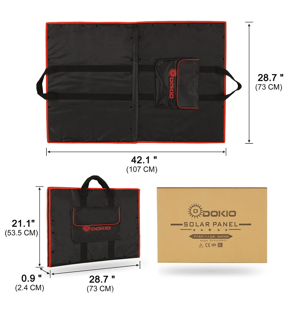 Dokio 100W (50Wx2Stk) Flexibles Faltbares Mono-Solarpanel für Reisen & Boot & Wohnmobil Hochwertiges Tragbares Solarpanel China – Detail 8