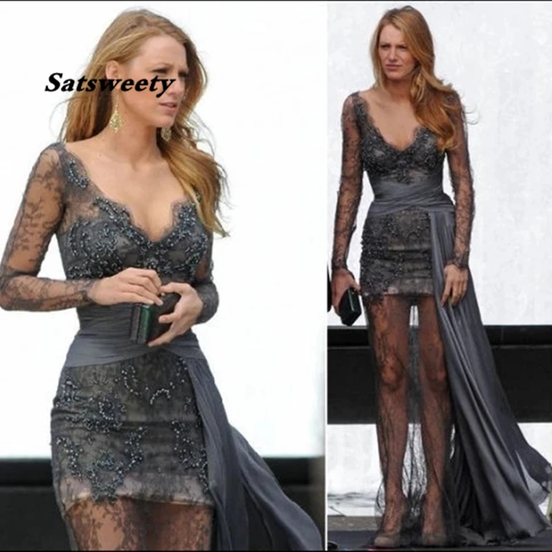 Fast Shipping Real Sample Celebrity red carpet dress Gossip Girl fashion Blake Lively Full Lace Formal Gown