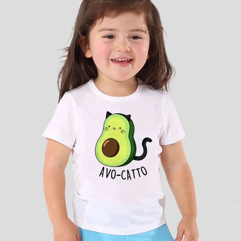 

2020 New Korean Cute Avocado Vegan Girls T-shirts Kawaii Cartoon Toddler Baby Boys Kids T shirt Funny Children Tops,oHKP5352