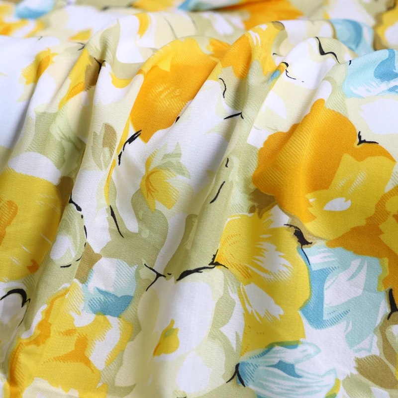 100cm*140cm Yellow Flower Rayon Fabric Soft Viscose Material For Dress Shirt