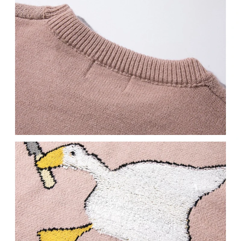 Winter New Goose Duck Cartoon Printed Harajuku Korean Style Men Knitted Sweater Murder Oversized Pullovers Men Women Clothing