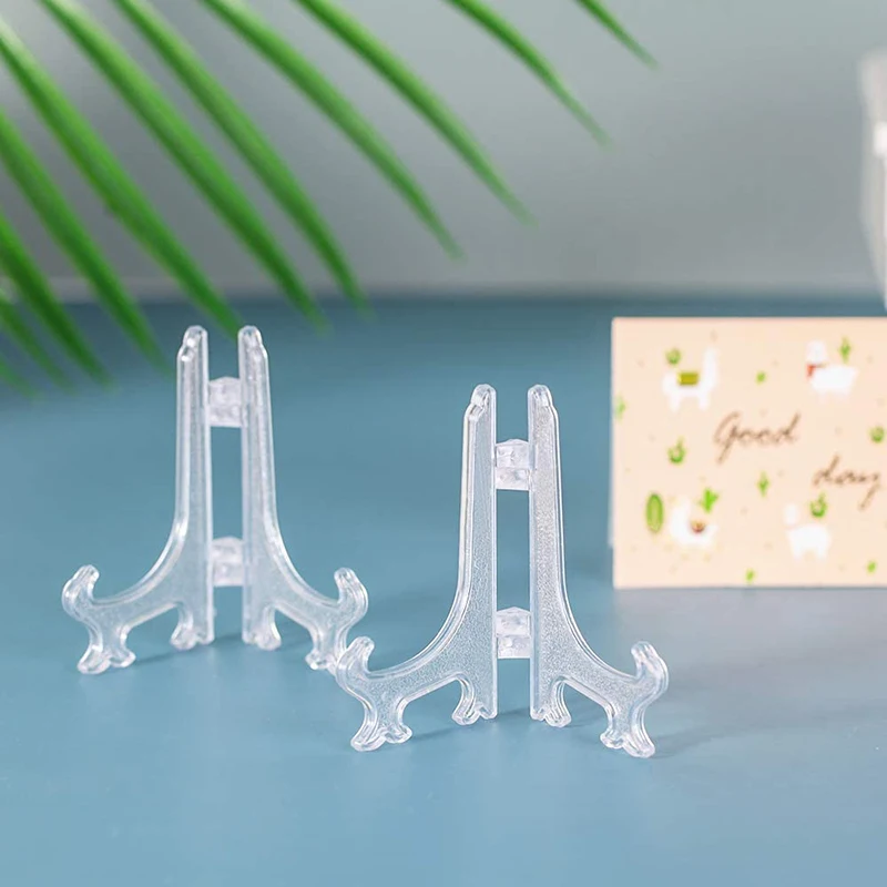 10/20/50Pcs Clear Plastic Easels Plate Holders Creative Pictures Display Stand for Home Weddings Birthdays Party Table Decor