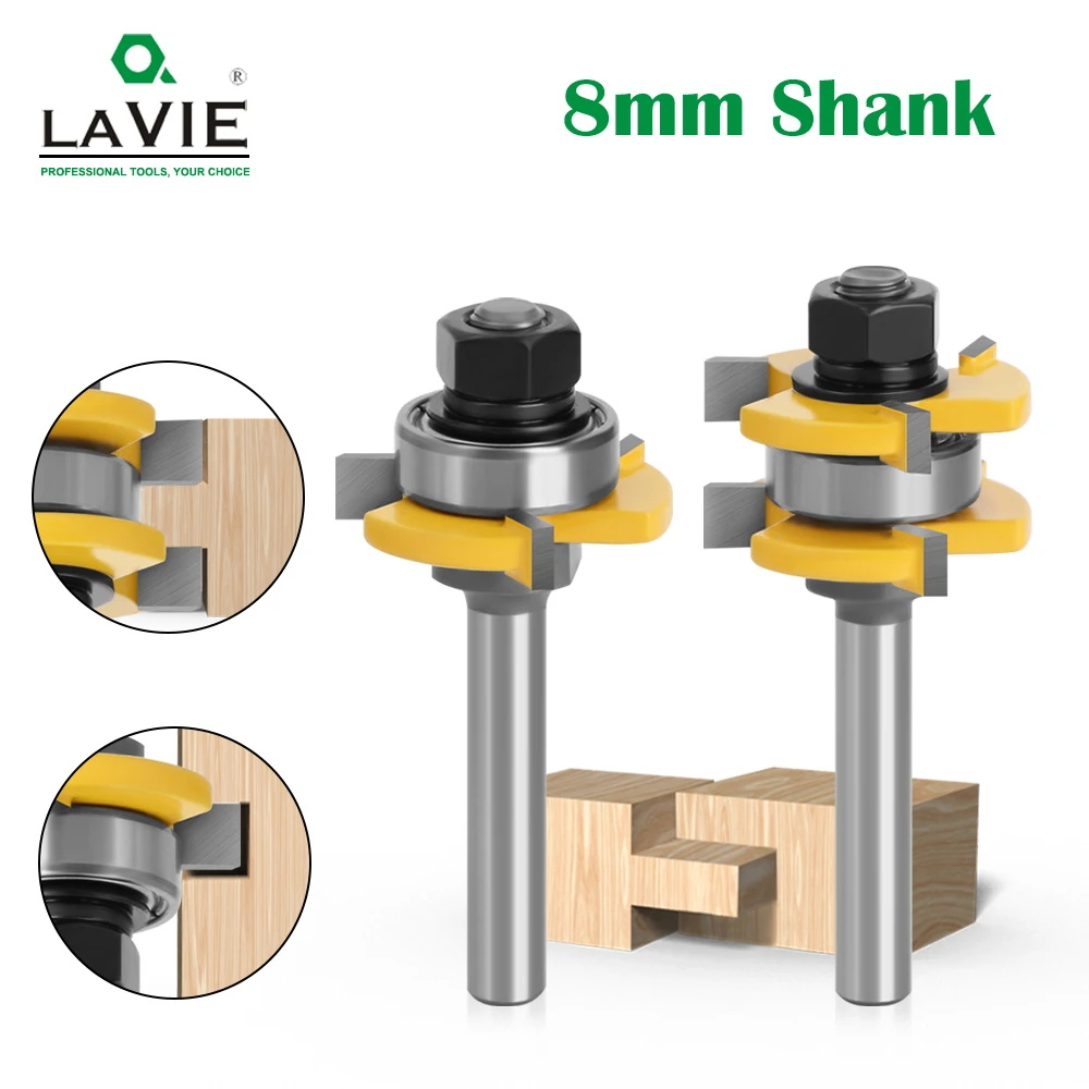 LAVIE 2Pcs 8Mm Shank JointประกอบRouter Bits Tongue & Groove T-Slot Millingเครื่องตัดสำหรับตัดไม้woodworkตัดเครื่องมือMC02121